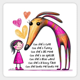 Greyhound Dog and Girl Cute Scribble Magnet